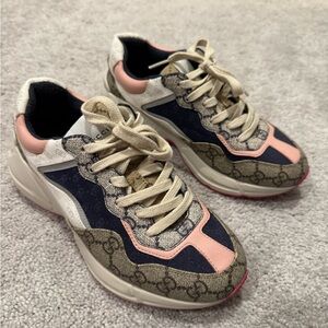 Gucci Pink and Navy Patterned Sneakers GG